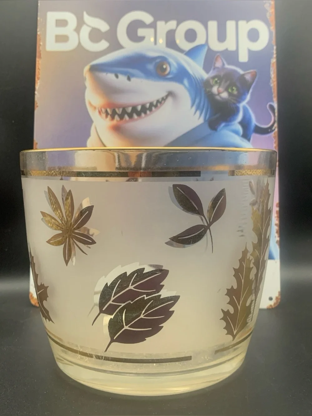 Vintage Libbey Ice Bucket Golden Leaves Foliage Gold Trim MCM 1960's Home Decor